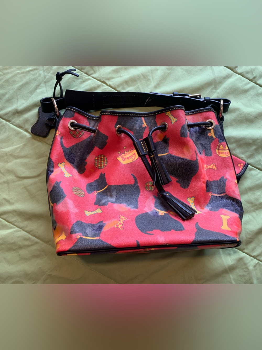 Dooney & Bourke Red Scottie Print Drawstring Shoulder Bag w coin purse